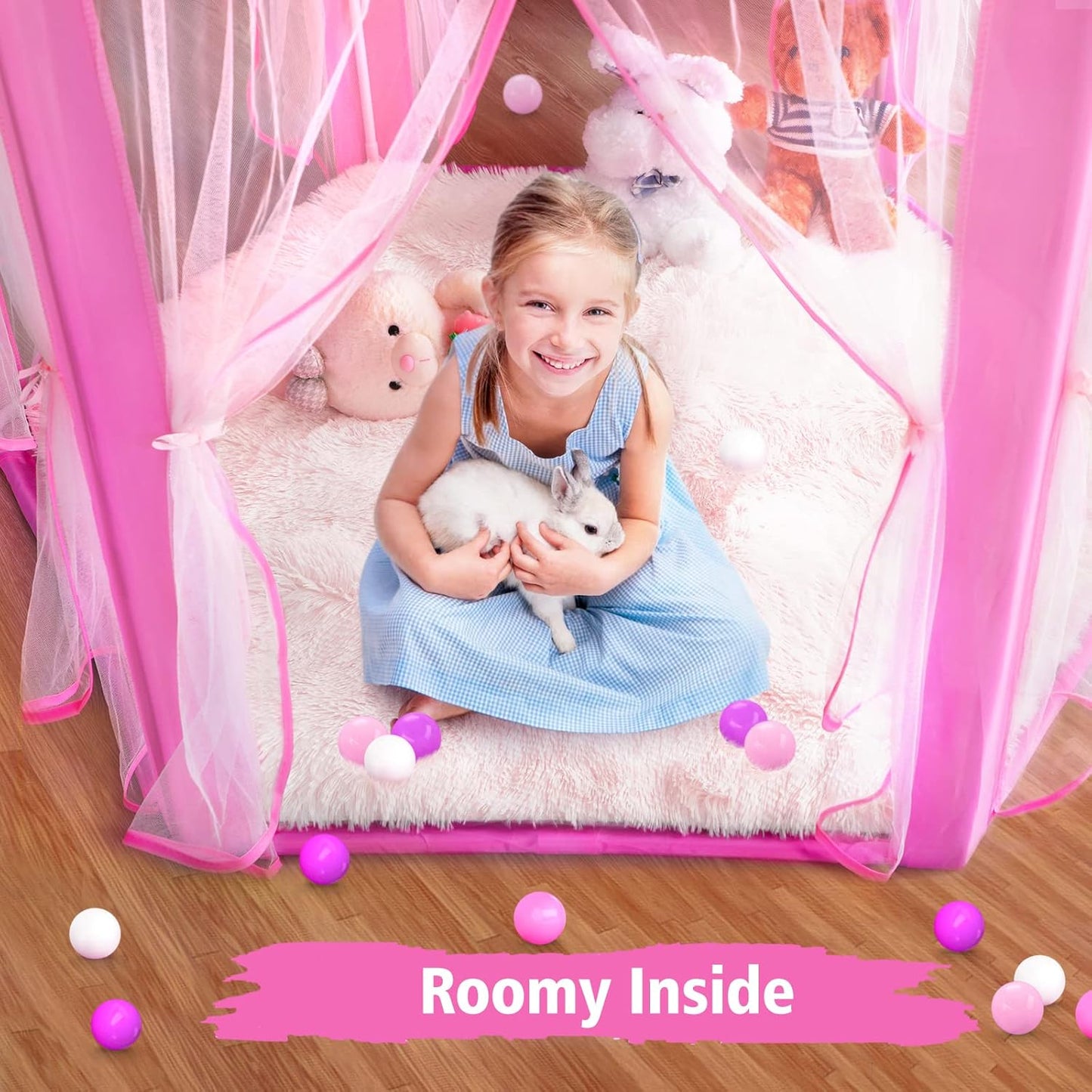 Save 17% on Monobeach Princess Tent Kids Castle Play Tent with Star Lights & Pink Kids Rug Toys for Children Indoor and Outdoor Games, 55" x 53"