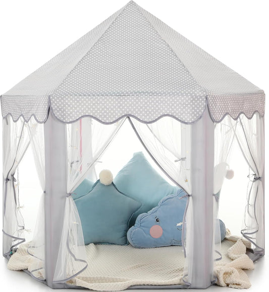 Monobeach Princess Tent Girls Large Playhouse Kids Castle Play Tent with Star Lights (Grey)