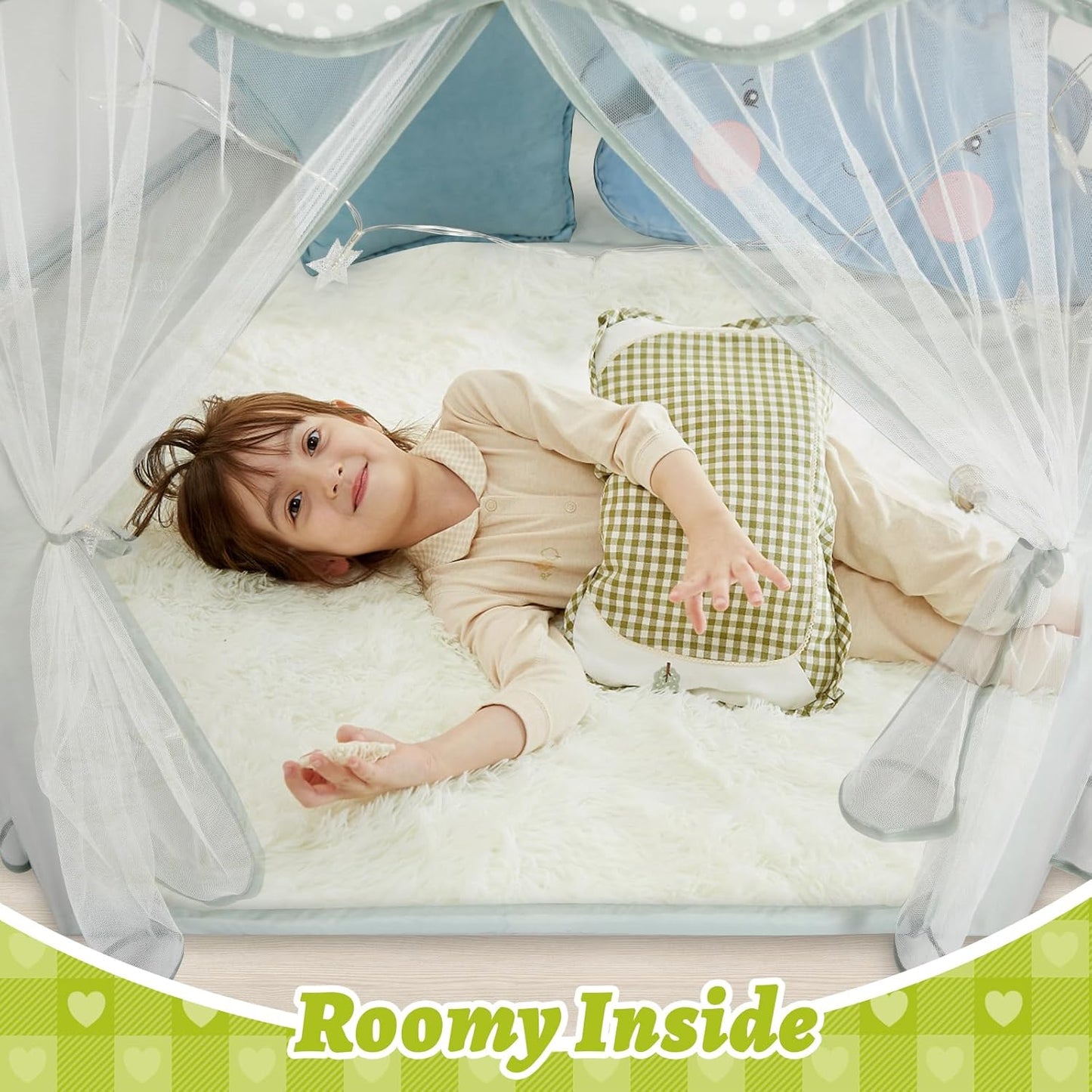 Save 31% Monobeach White Princess Tent & Celadon Princess Tent Girls Large Playhouse Kids Castle Play Tent with Star Lights
