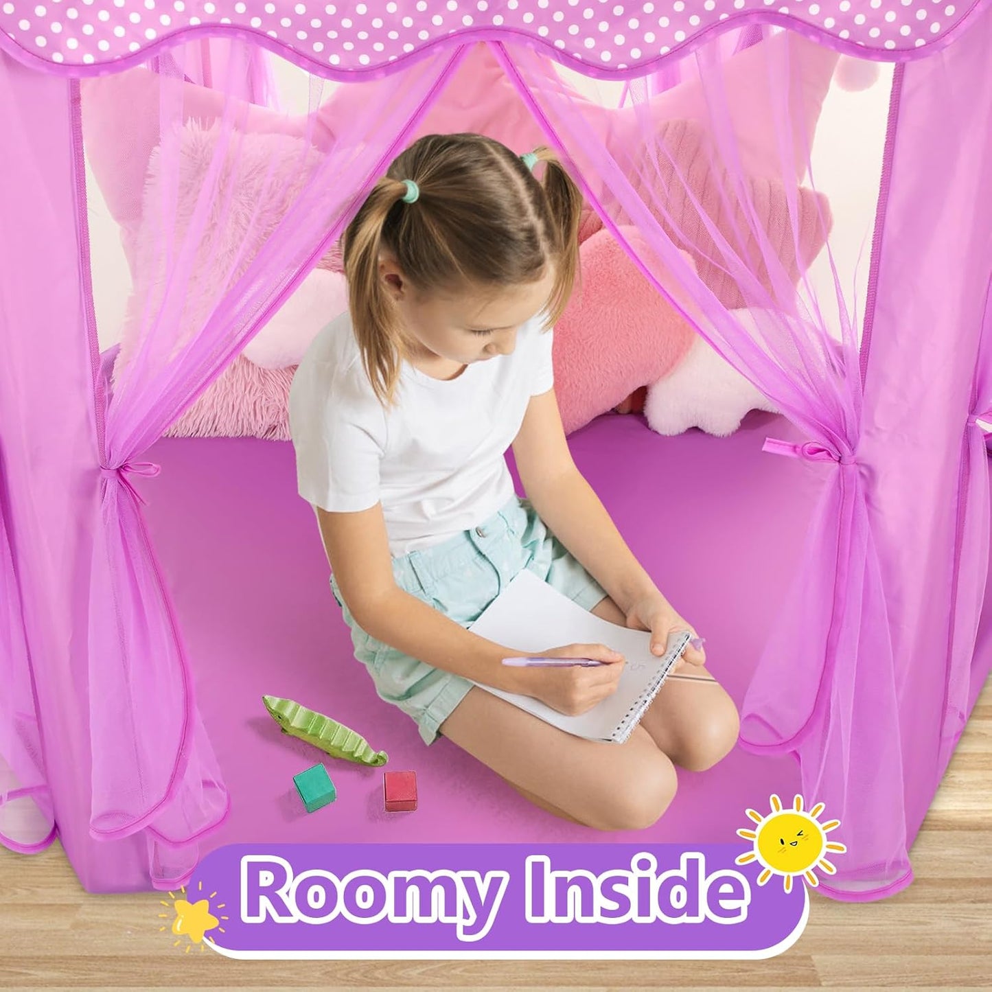 Save 31% Monobeach White Princess Tent & Purple Princess Tent Girls Large Playhouse Kids Castle Play Tent with Star Lights
