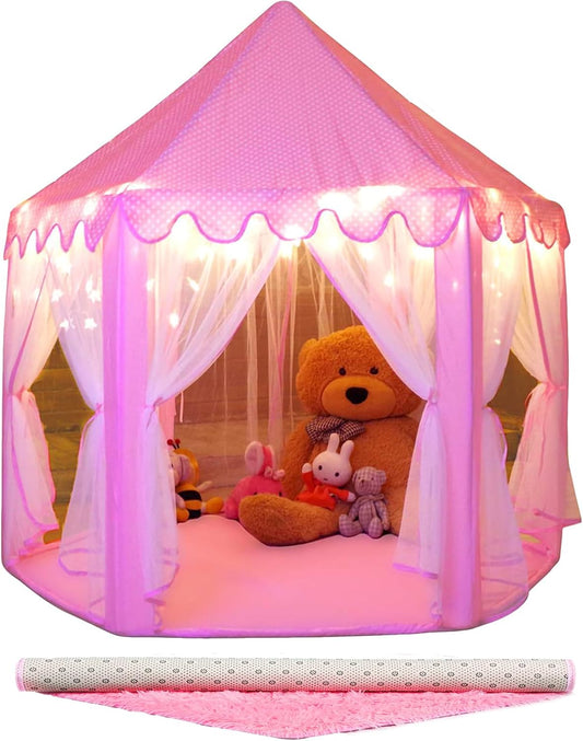 Save 17% on Monobeach Princess Tent Kids Castle Play Tent with Star Lights & Pink Kids Rug Toys for Children Indoor and Outdoor Games, 55" x 53"