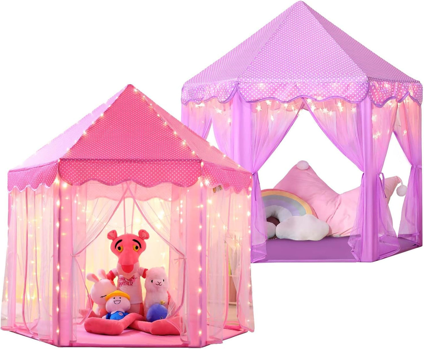 Save 23% Monobeach Pink Princess Tent & Purple Princess Tent Girls Large Playhouse Kids Castle Play Tent with Star Lights