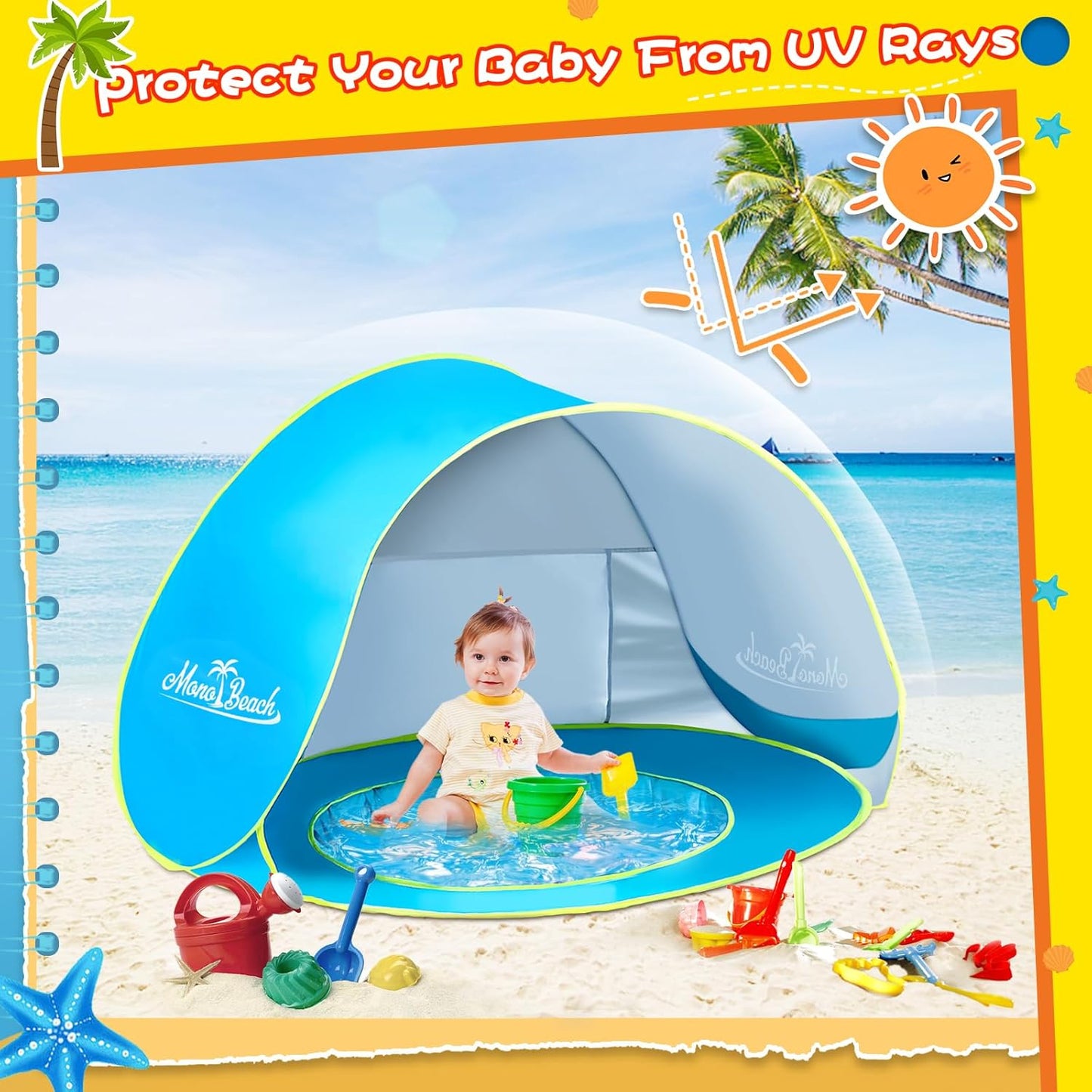 Monobeach Baby Beach Tent Pop Up Portable Shade Pool UV Protection Sun Shelter for Infant