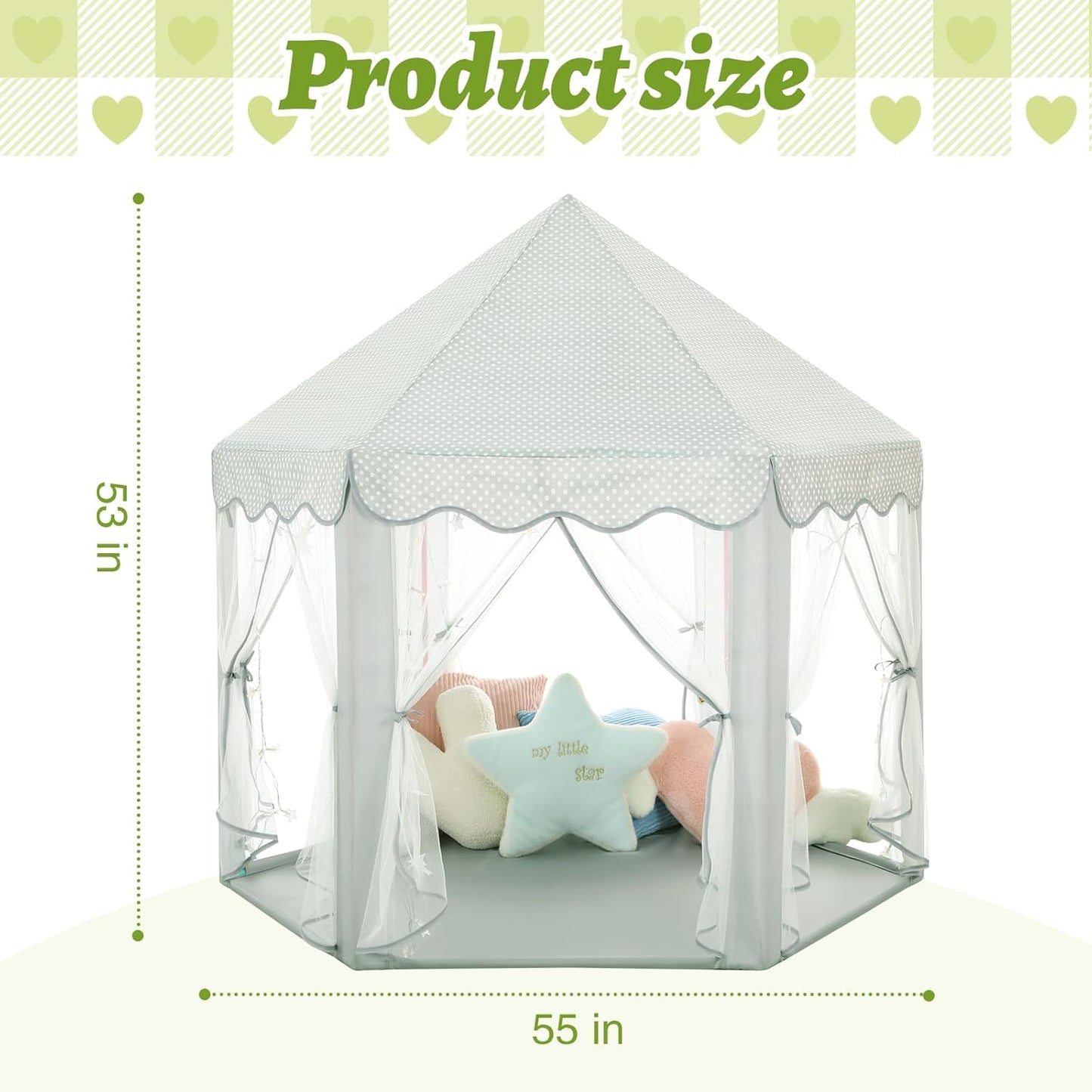 Save 31% Monobeach White Princess Tent & Celadon Princess Tent Girls Large Playhouse Kids Castle Play Tent with Star Lights