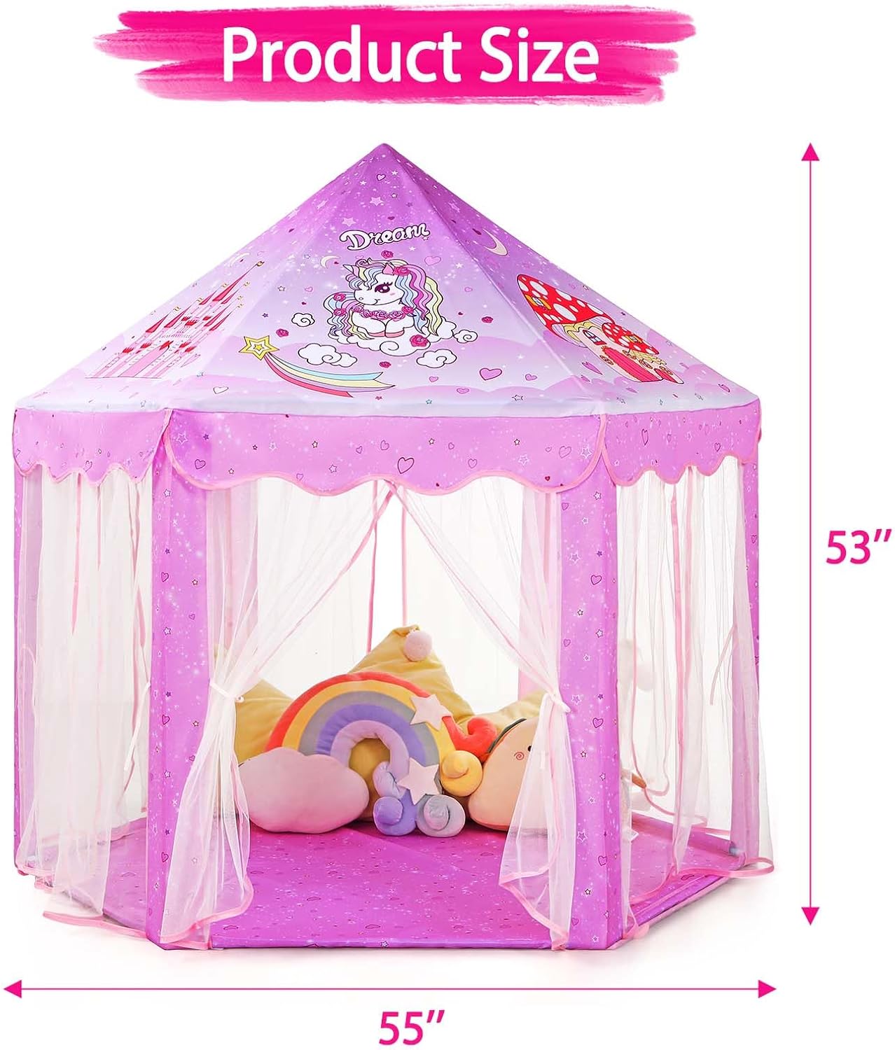 Save 25% Monobeach White Princess Tent & Unicorn Princess Tent Girls Large Playhouse Kids Castle Play Tent with Star Lights