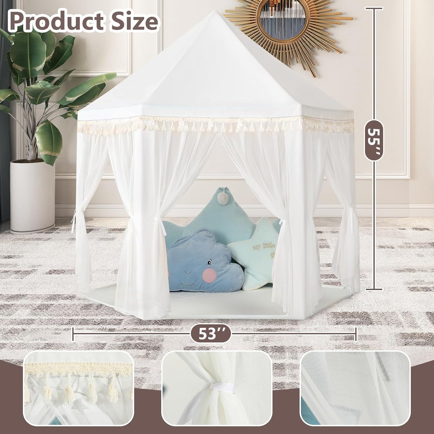 Save 31% Monobeach White Princess Tent & Celadon Princess Tent Girls Large Playhouse Kids Castle Play Tent with Star Lights