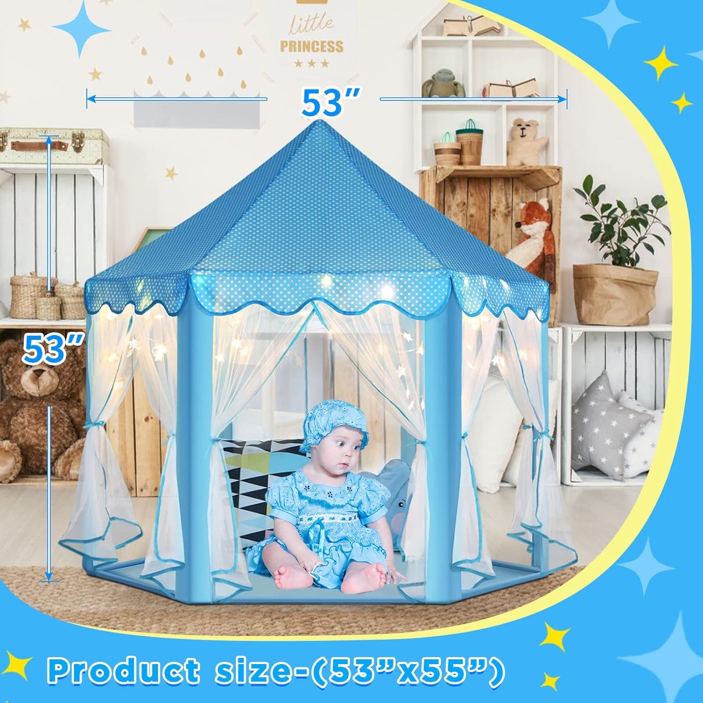 Save 18% Monobeach Pink Princess Tent & Blue Princess Tent Girls Large Playhouse Kids Castle Play Tent with Star Lights