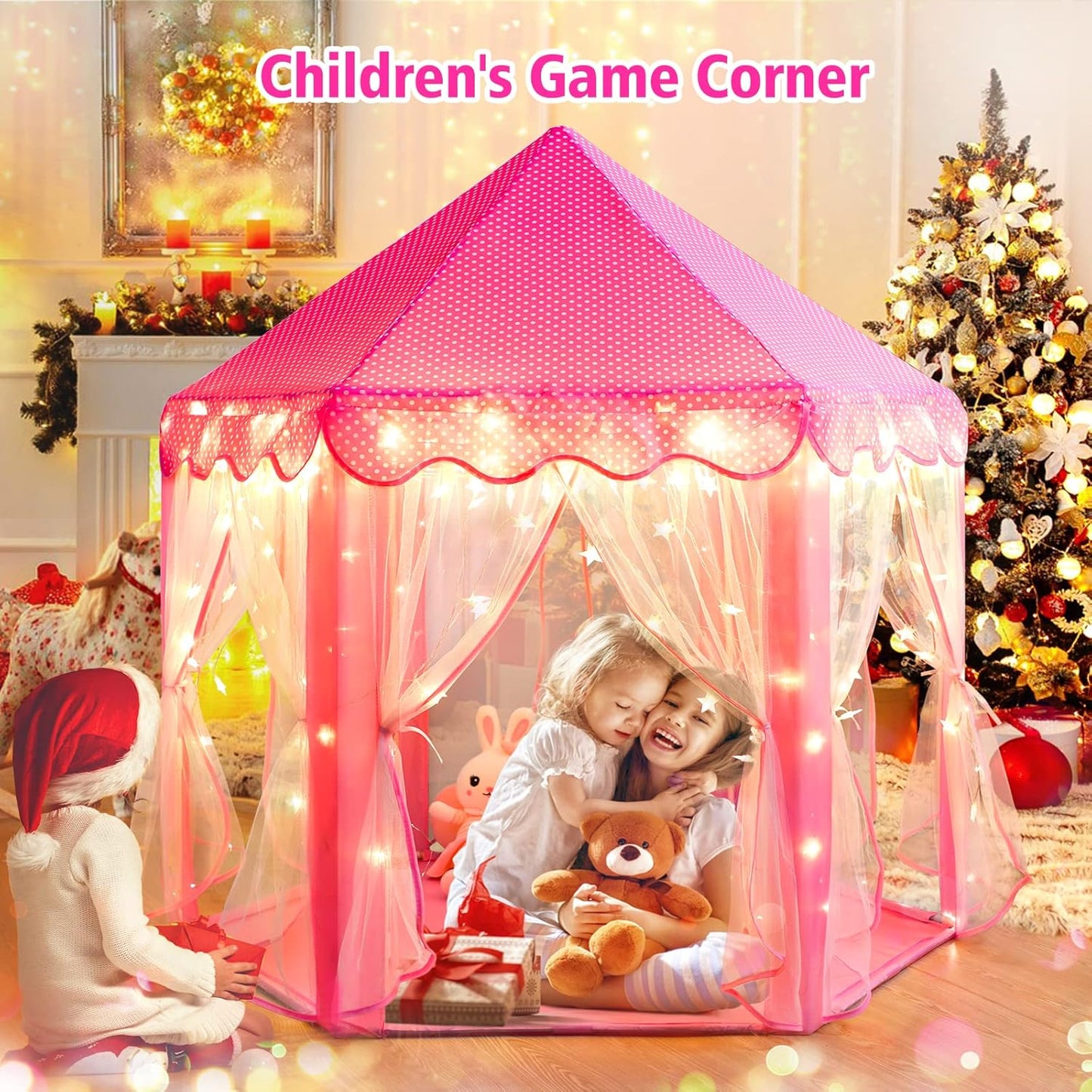 Save 18% Monobeach Princess Tent Kids Castle Play Tent with Star Lights & Rainbow Kids Rug Toys for Children Indoor and Outdoor Games, 55" x 53"
