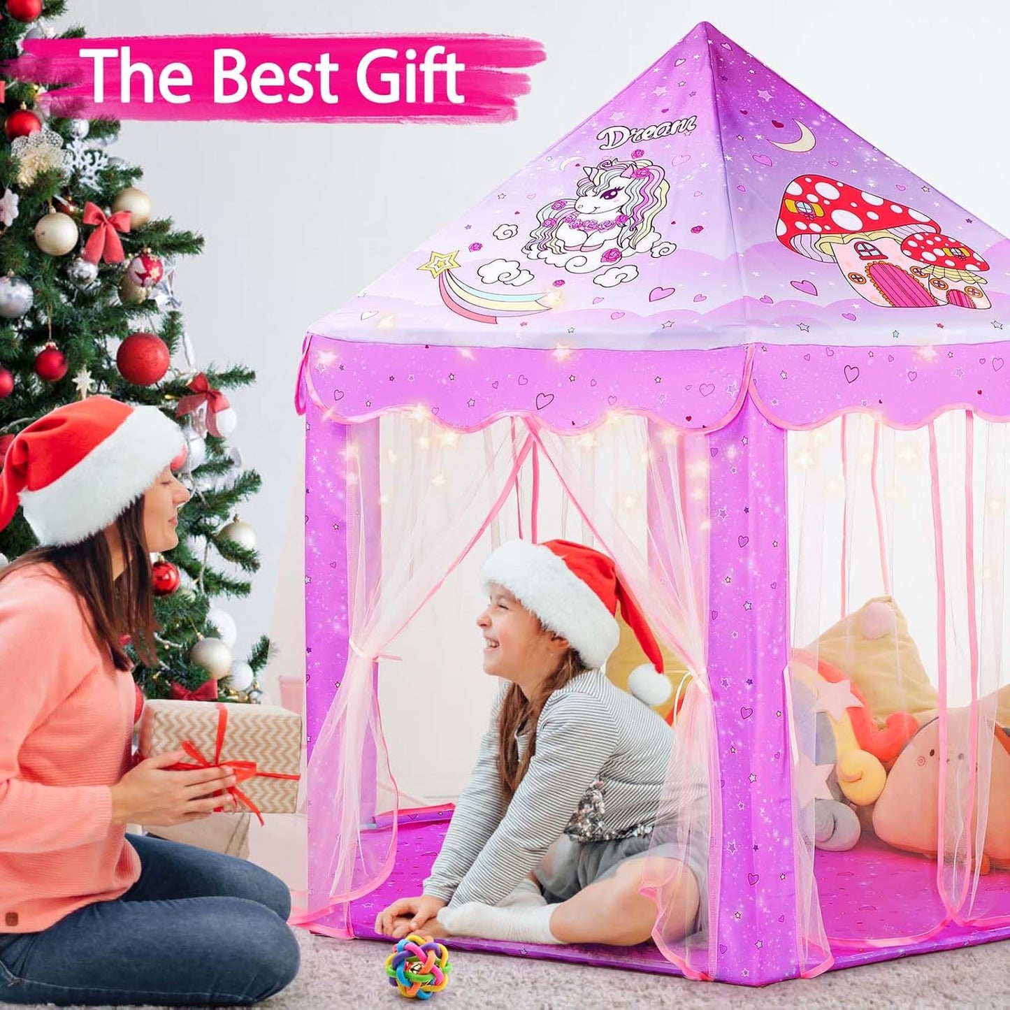 Save 20% Monobeach Pink Princess Tent & Unicorn Princess Tent Girls Large Playhouse Kids Castle Play Tent with Star Lights