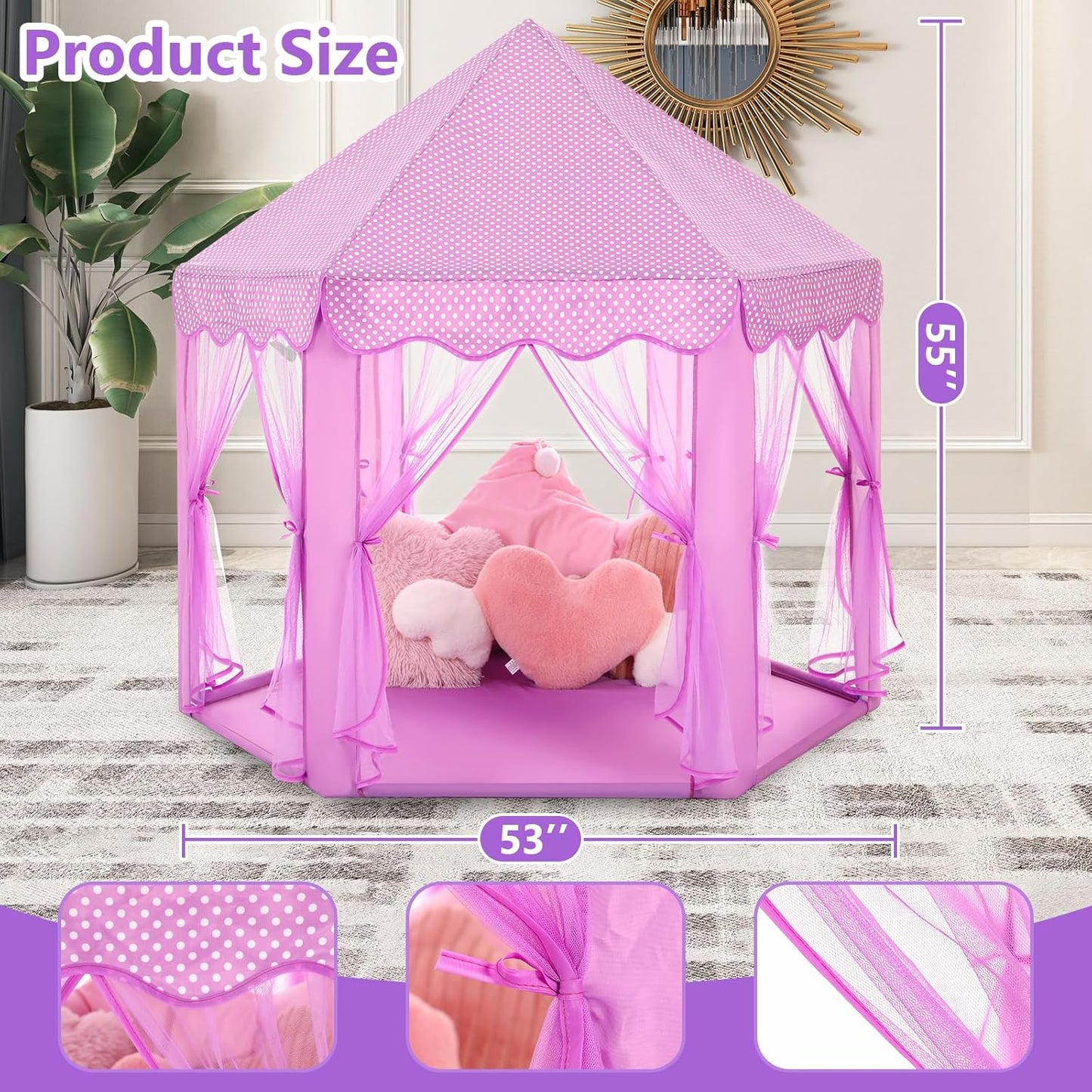 Save 23% Monobeach Pink Princess Tent & Purple Princess Tent Girls Large Playhouse Kids Castle Play Tent with Star Lights
