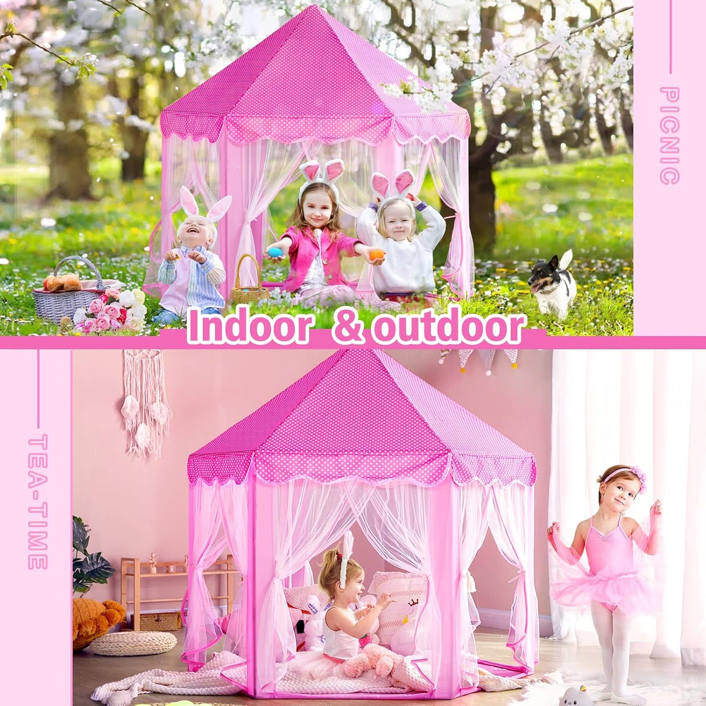 Save 20% Monobeach Pink Princess Tent & Unicorn Princess Tent Girls Large Playhouse Kids Castle Play Tent with Star Lights