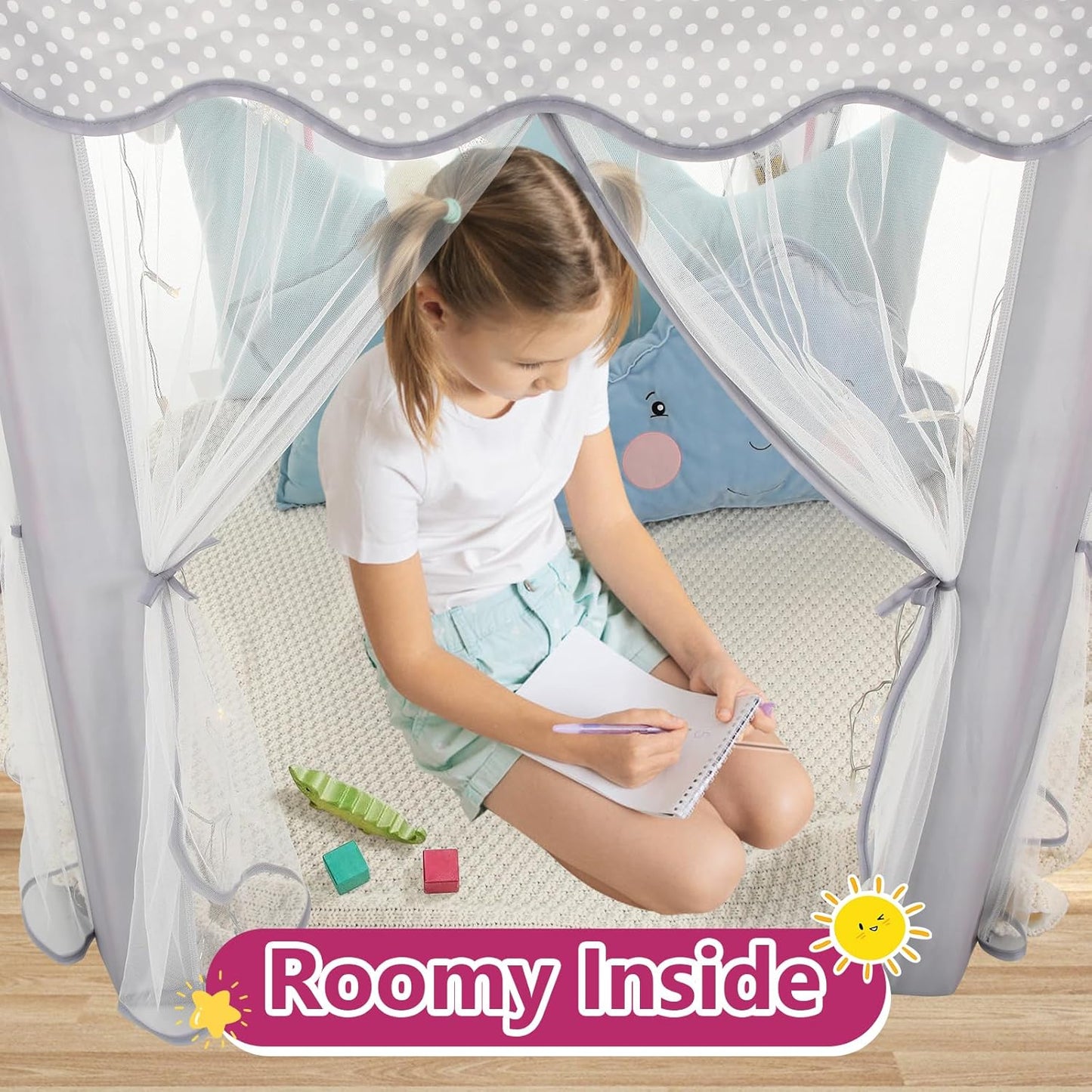 Save 28% Monobeach White Princess Tent & Grey Princess Tent Girls Large Playhouse Kids Castle Play Tent with Star Lights