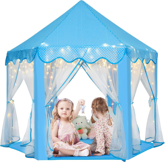 Monobeach Princess Tent Girls Large Playhouse Kids Castle Play Tent with Star Lights Toy (Blue)