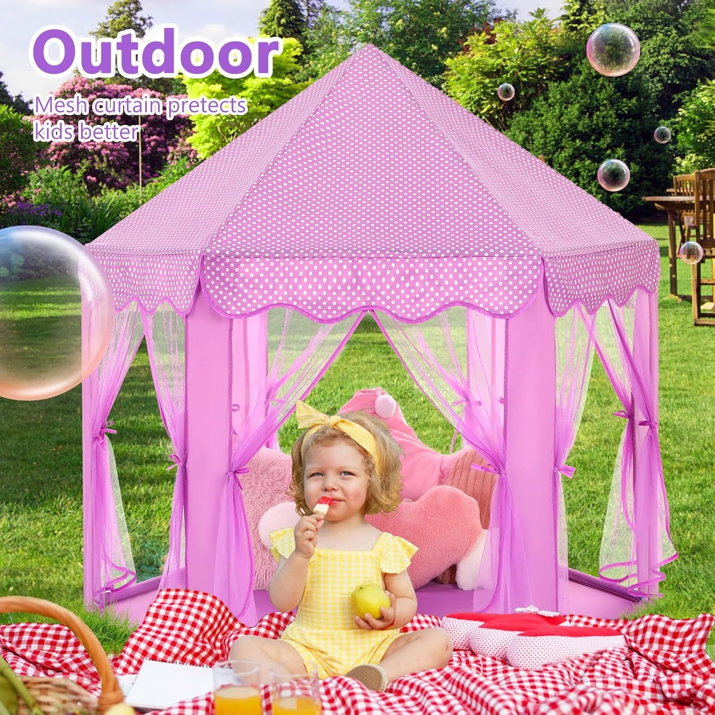 Save 23% Monobeach Pink Princess Tent & Purple Princess Tent Girls Large Playhouse Kids Castle Play Tent with Star Lights