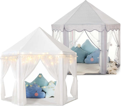 Save 28% Monobeach White Princess Tent & Grey Princess Tent Girls Large Playhouse Kids Castle Play Tent with Star Lights