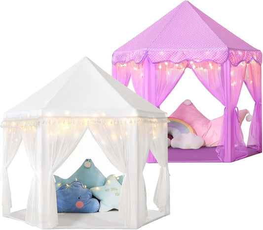 Save 31% Monobeach White Princess Tent & Purple Princess Tent Girls Large Playhouse Kids Castle Play Tent with Star Lights