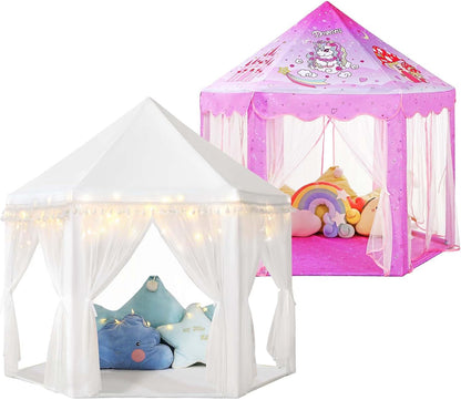 Save 25% Monobeach White Princess Tent & Unicorn Princess Tent Girls Large Playhouse Kids Castle Play Tent with Star Lights