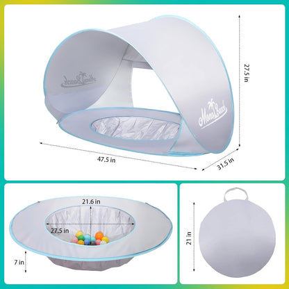 Monobeach Baby Beach Tent Pop Up Portable Shade Pool UPF50+ UV Protection Sun Shelter for Infant with Easy Set Up Canopy (Silver Beach Tent)