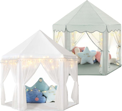 Save 31% Monobeach White Princess Tent & Celadon Princess Tent Girls Large Playhouse Kids Castle Play Tent with Star Lights