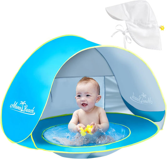 Monobeach Baby Beach Tent with Sun Hat Pop Up Portable Shade Pool UPF50+ UV Protection Sun Shelter for Infant with Easy Set Up Canopy (Blue)