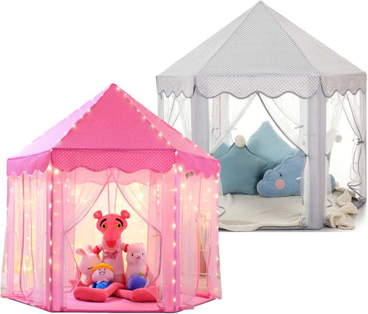 Save 20% Monobeach Pink Princess Tent & Grey Princess Tent Girls Large Playhouse Kids Castle Play Tent with Star Lights