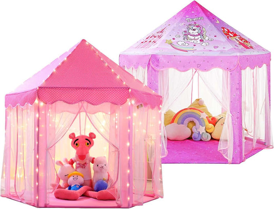 Save 20% Monobeach Pink Princess Tent & Unicorn Princess Tent Girls Large Playhouse Kids Castle Play Tent with Star Lights