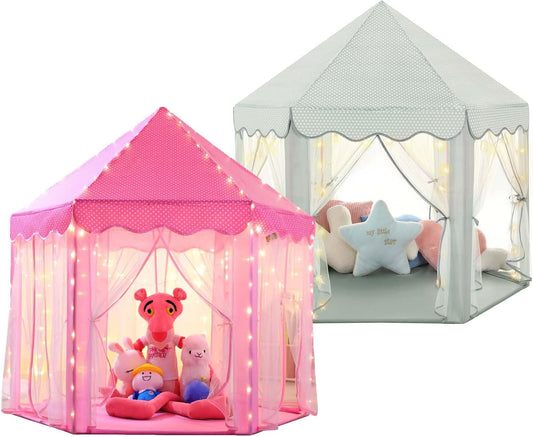 Monobeach Pink Princess & Celadon Princess Girls Large Playhouse Kids Castle Play Tent with Star Lights
