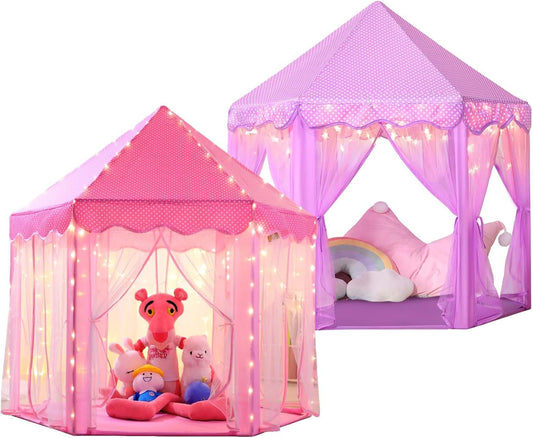 Save 23% Monobeach Pink Princess Tent & Purple Princess Tent Girls Large Playhouse Kids Castle Play Tent with Star Lights