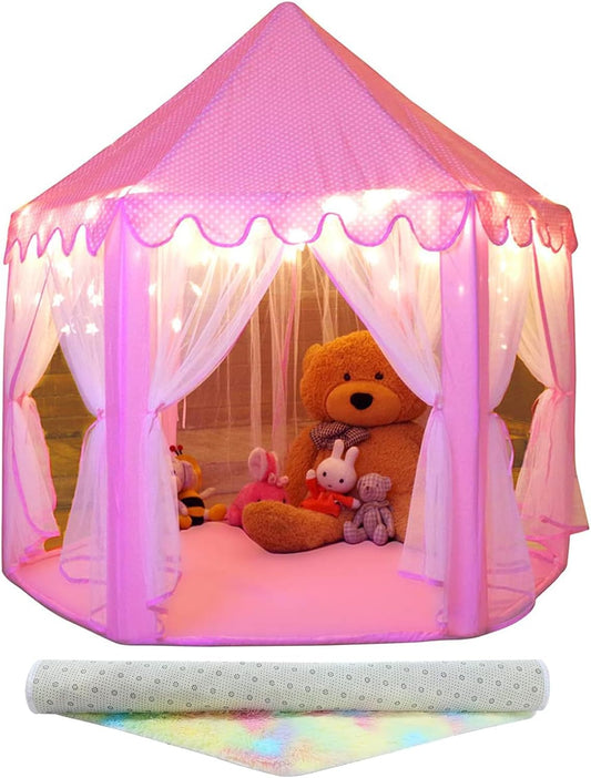 Save 18% Monobeach Princess Tent Kids Castle Play Tent with Star Lights & Rainbow Kids Rug Toys for Children Indoor and Outdoor Games, 55" x 53"
