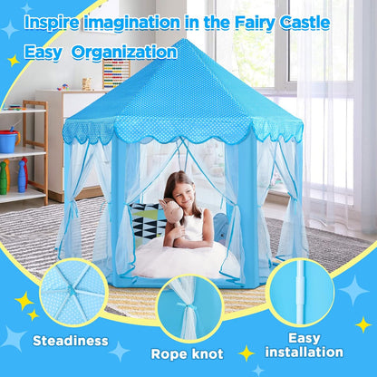 Save 24% Monobeach White Princess Tent & Blue Princess Tent Girls Large Playhouse Kids Castle Play Tent with Star Lights