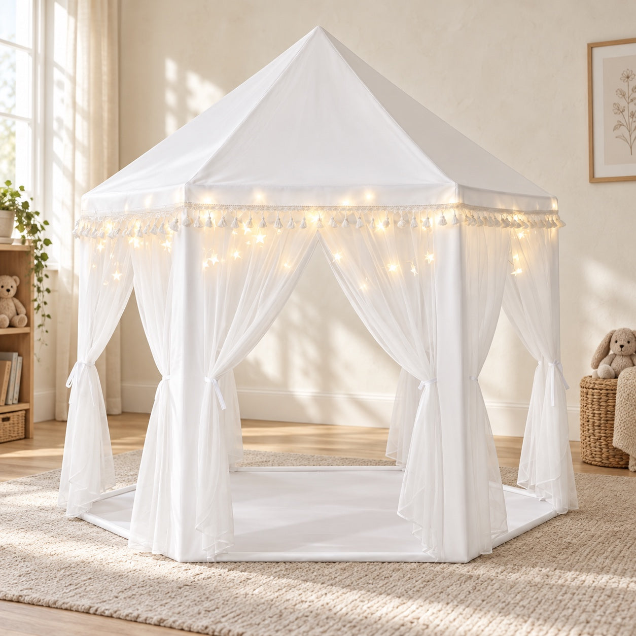 Tassel Princess Tent, White with tassels